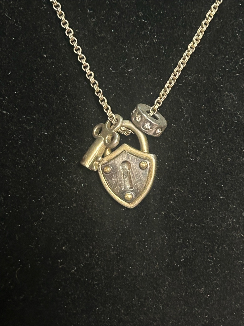 Vintage Fossil Lock and Key Charm Necklace - Picture 2 of 5